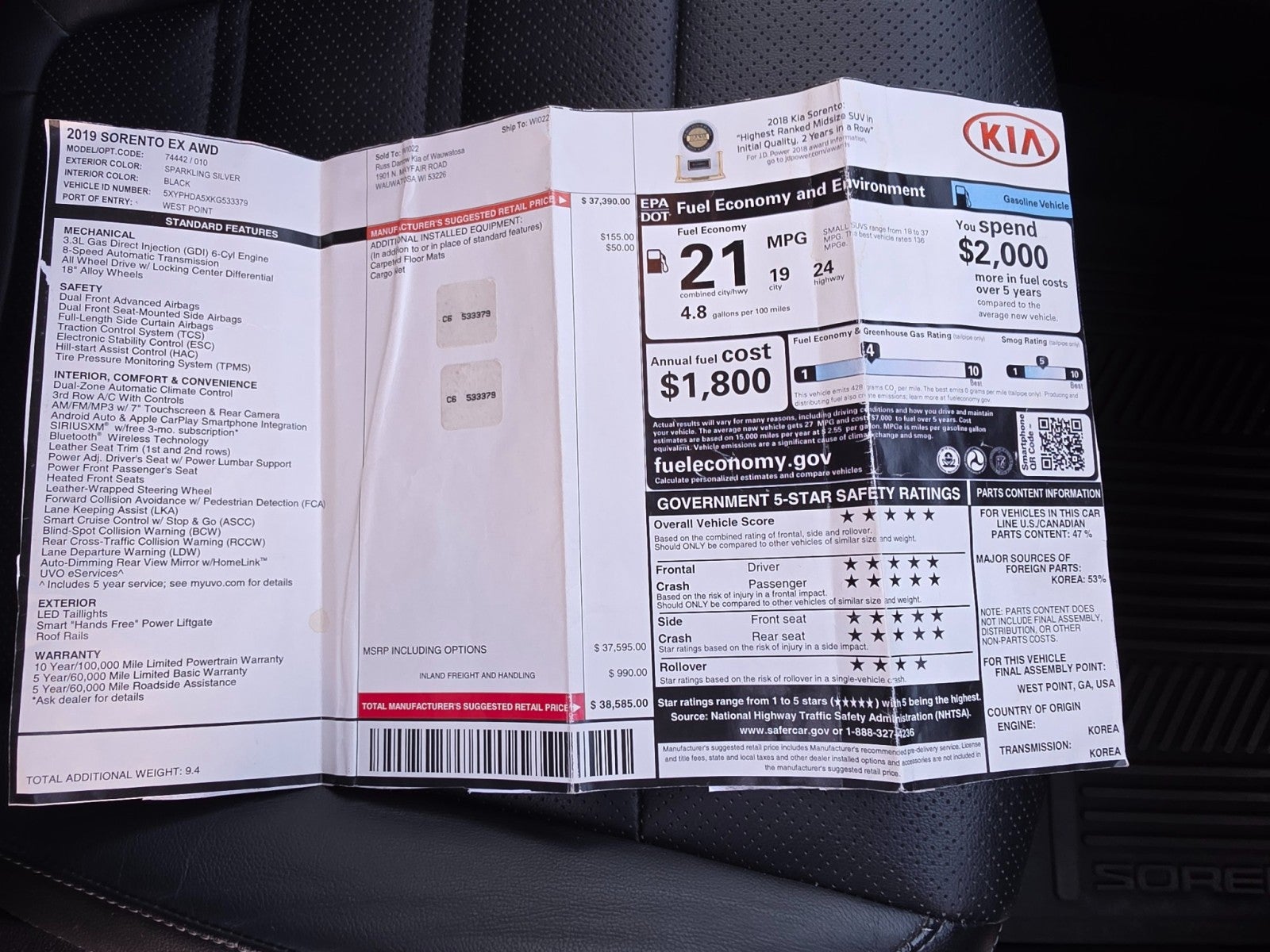 2019 Kia Sorento EX V6